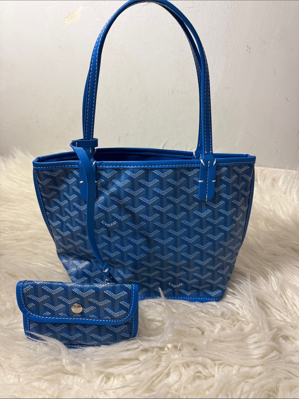 Fashion Blue Patterned Tote Bag with Matching Wallet - Designer Style small